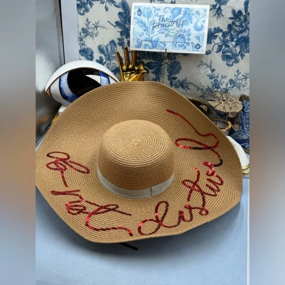 🆕 EUGENIA KIM 🧿 NWT Sunny "Do Not Disturb" Floppy Sun Hat, Brown & Red - Picture 9 of 12